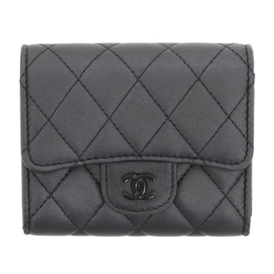 CHANEL シャネル クラシック スモールフラップウォレット ソーブラック 三つ折り財布 AP0229 ブラック レディース【中古】