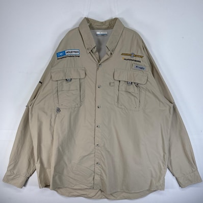 古着 コロンビア Columbia 長袖シャツ 大きいサイズ PFG フィッシングギア ワンポイント ロゴ XL ベージュ 無地 メンズ
