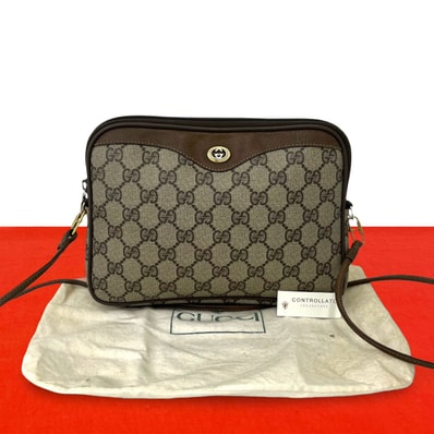 GUCCI グッチ GG ロゴ 柄 金具 レザー PVC ショルダーバッグ ブラウン
31197