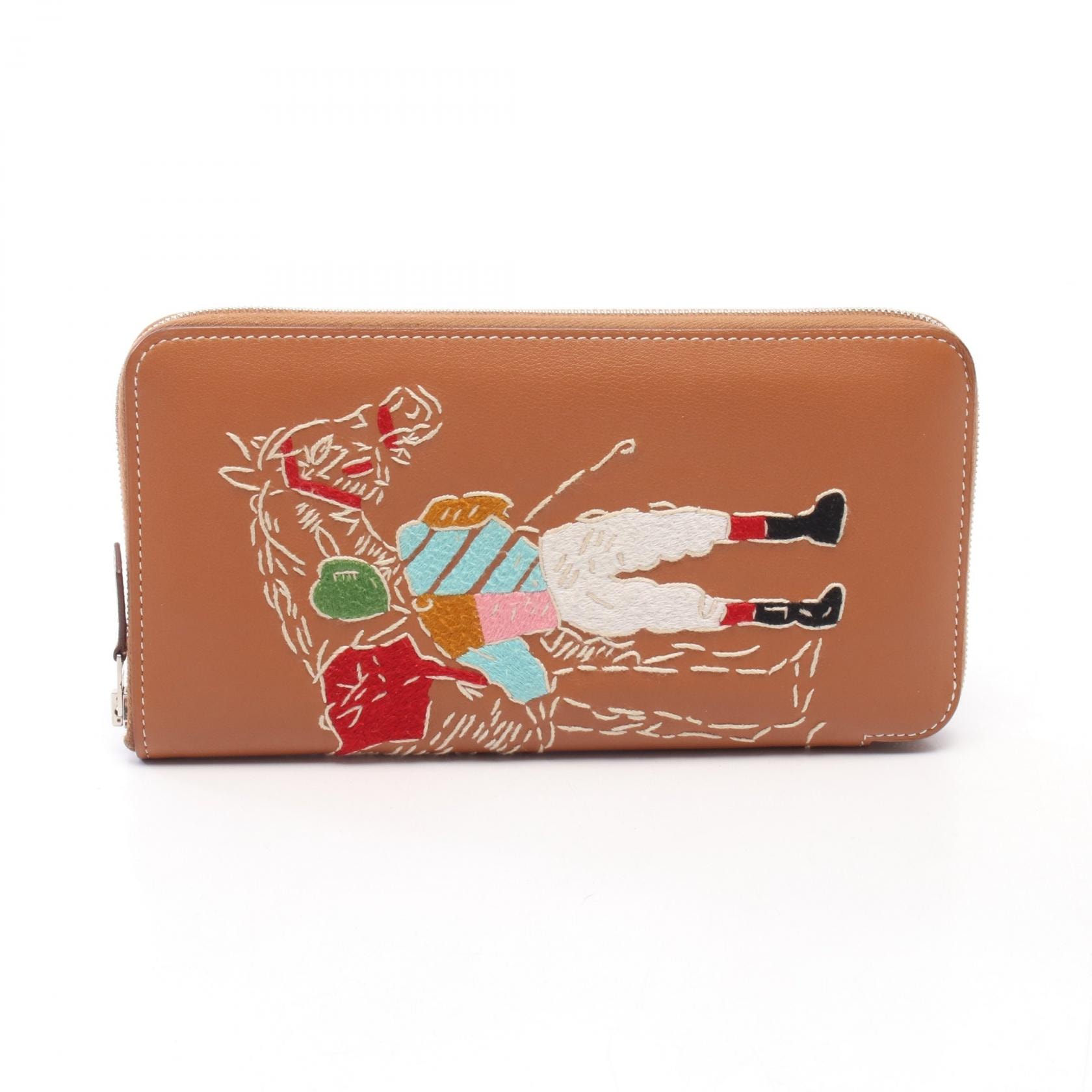 エルメス HERMES アザップロング クラシック 刺繍 ラウンド長財布 財布 ヴォースイフト ヴォースイフト ゴールド A刻印(2017年製造) レディース ゴールド系 / マルチカラー 【中古】