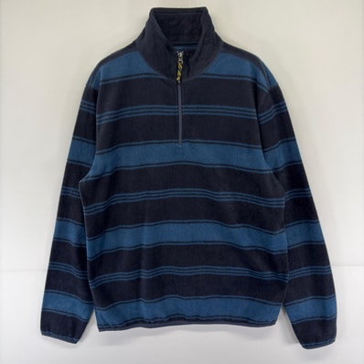 古着 ギャップ GAP トレーナー ハーフジップ フリース プルオーバー M ブルー系 ボーダー メンズ