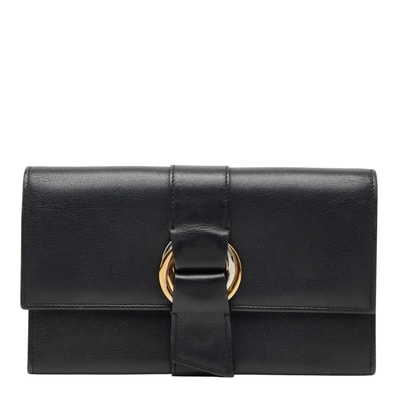 カルティエ トリニティ リボン 三つ折り長財布 ブラック レザー レディース CARTIER 【中古】