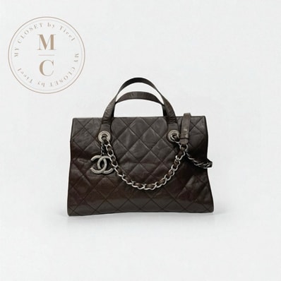 シャネル CHANEL ハンドバッグ ブラウン シルバー ガンメタリック金具 マトラッセ キャビアスキン ココマーク チェーン 2WAY ショルダーバッグ