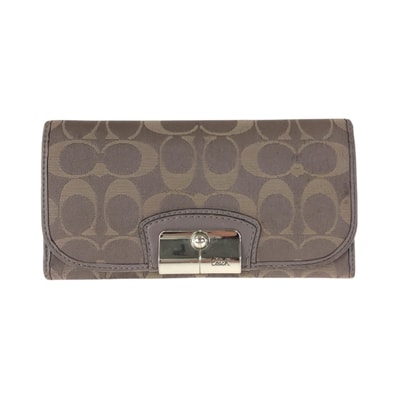 COACH コーチ シグネチャー グレー ベージュ シルバー金具 キャンバス レザー/ 長財布 ロングウォレット 600373 【中古】