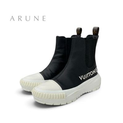 ルイヴィトン LOUIS VUITTON スクァッドライン モノグラム ブーツ ショートブーツ 靴 シューズ レザー ブラック ホワイト ロゴ サイドゴア アンクルブーツ ハイカットスニーカー