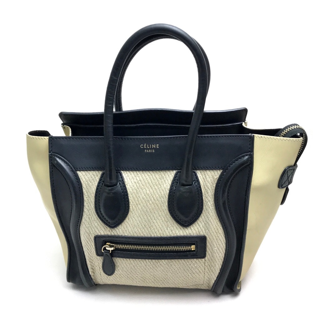 セリーヌ CELINE マイクロショッパー カバン ラゲージシリーズ トートバッグ レザー ベージュ×ブラック