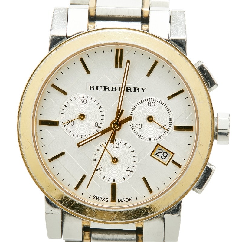 バーバリー 腕時計 クオーツ シルバー文字盤 ステンレススチール メッキ メンズ BURBERRY 【中古】