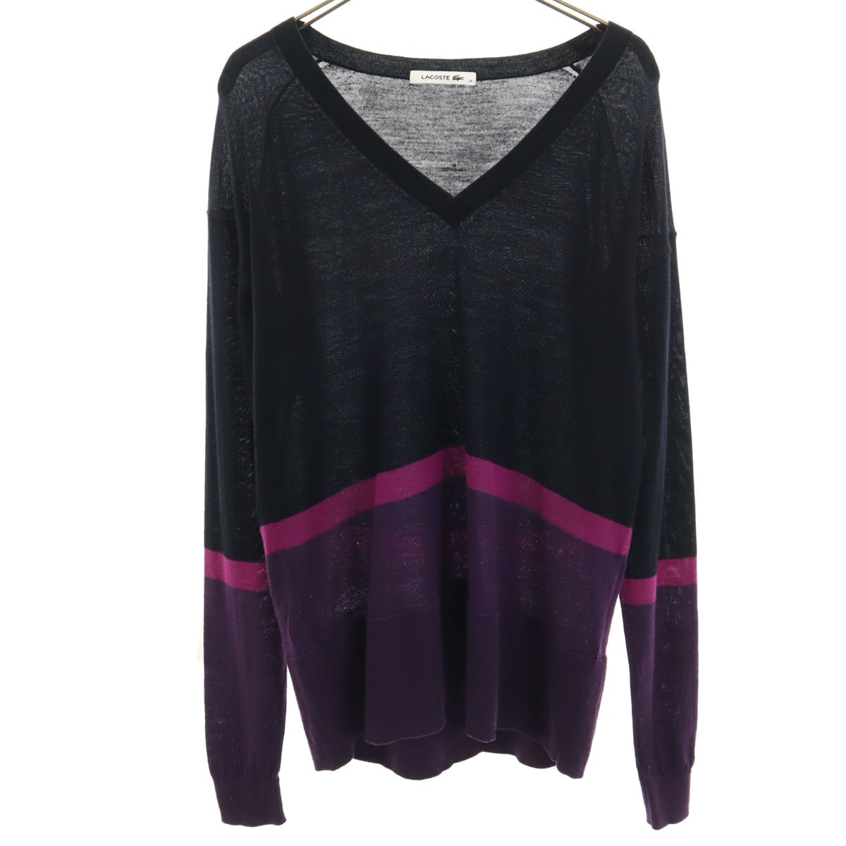 LACOSTE ラコステ 長袖 Vネック ニット 38 ネイビー