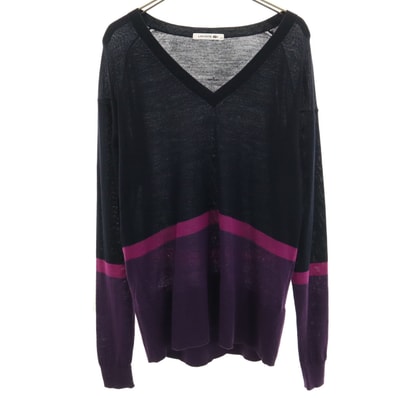 LACOSTE ラコステ 長袖 Vネック ニット 38 ネイビー