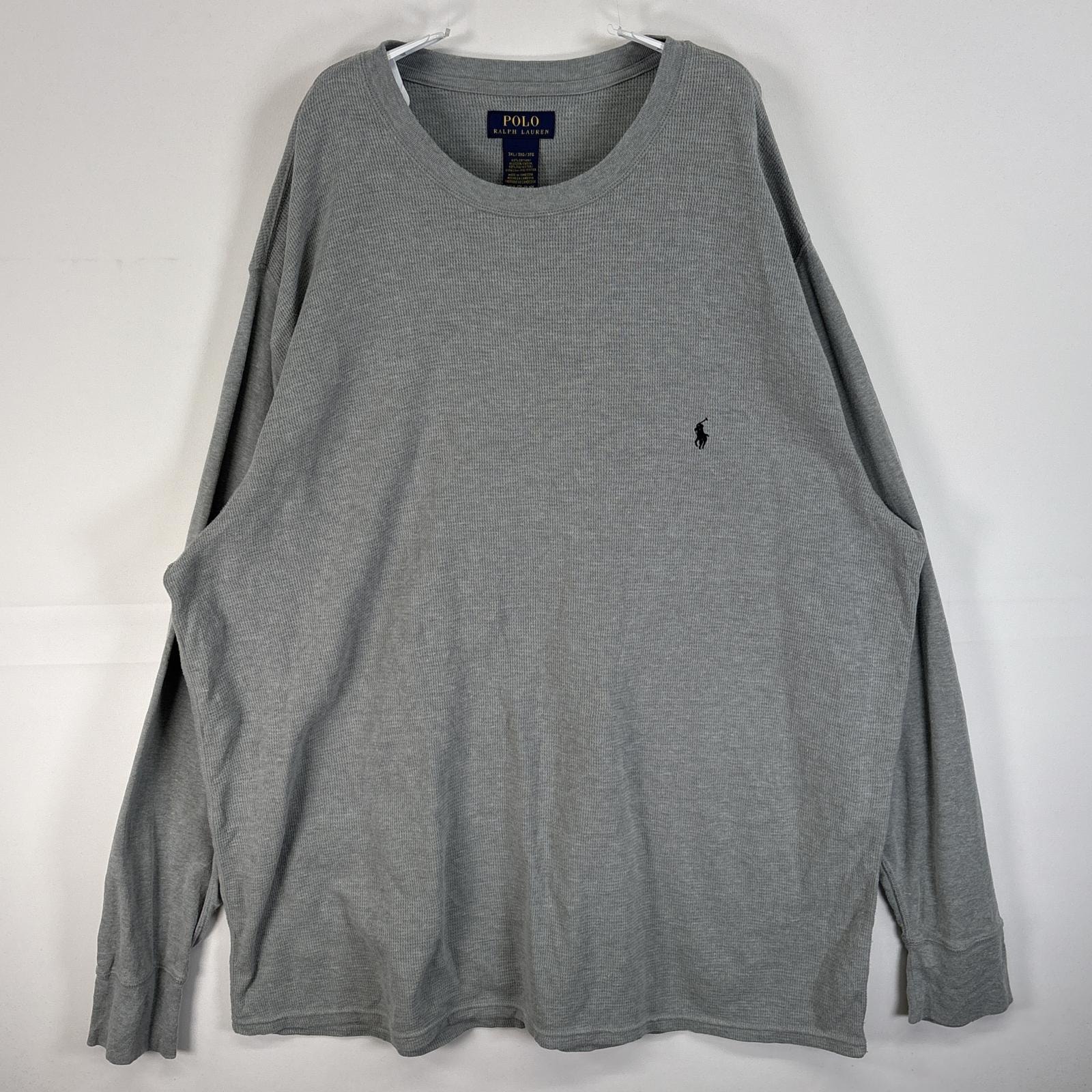 古着 ポロ・ラルフローレン POLO RALPH LAUREN 長袖Tシャツ サーマル ワッフル ロゴ 刺繍 大きいサイズ 3XL  グレー 無地 メンズ