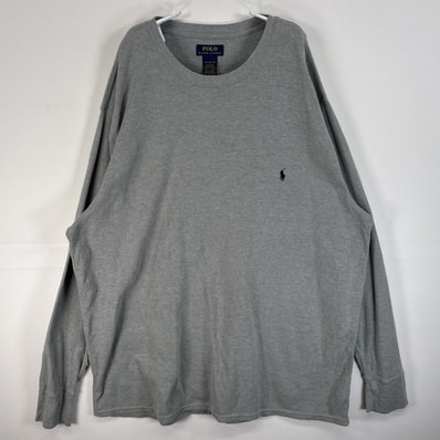 古着 ポロ・ラルフローレン POLO RALPH LAUREN 長袖Tシャツ サーマル ワッフル ロゴ 刺繍 大きいサイズ 3XL グレー 無地 メンズ