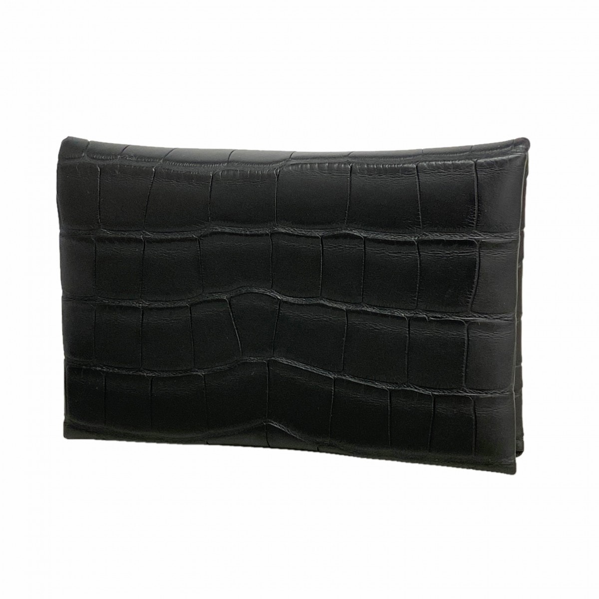 ★SALE【6fb3129】エルメス 名刺入れ カルヴィ アリゲーターマット ブラック シルバー金具 K刻印【中古】メンズ レディース ユニセックス