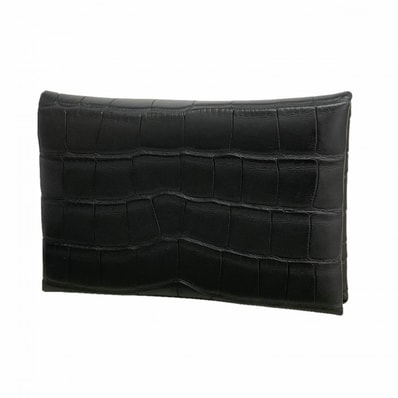★SALE【6fb3129】エルメス 名刺入れ カルヴィ アリゲーターマット ブラック シルバー金具 K刻印【中古】メンズ レディース ユニセックス