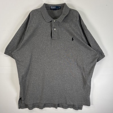古着 90's/90年代 ポロバイラルフローレン Polo by Ralph Lauren 半袖 ポロシャツ ロゴ 刺繍 2ボタン 大きいサイズ XL グレー 無地 メンズ
