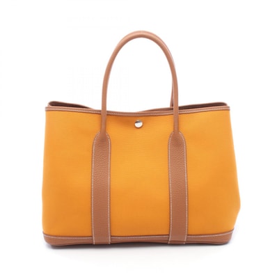 エルメス HERMES ガーデンパーティPM サフラン ゴールド トートバッグ バッグ キャンバス レザー ネゴンダ トワルオフィシエ サフラン C刻印(2018年製造) レディース オレンジ系 / ブラウン系 【中古】