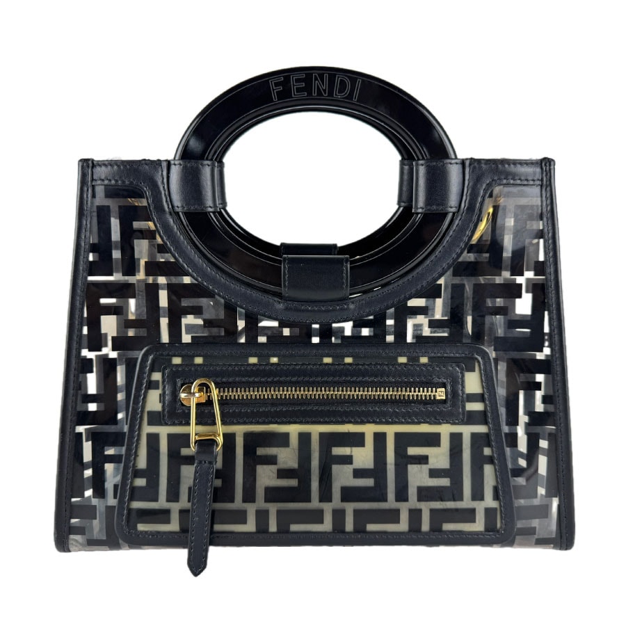 フェンディ FENDI ハンドバッグ ショルダーバッグ ラナウェイショッパー ビニール/レザー ブラック/クリア ゴールド レディース【中古】 z9466