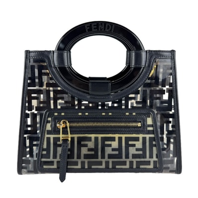 フェンディ FENDI ハンドバッグ ショルダーバッグ ラナウェイショッパー ビニール/レザー ブラック/クリア ゴールド レディース【中古】 z9466