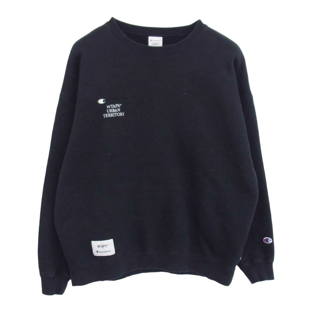 WTAPS ダブルタップス スウェット C8-X016 Champion チャンピオン ACADEMY CREW NECK アカデミー ロゴ刺繍 クルーネック スウェット トレーナー ブラック系 L【中古】