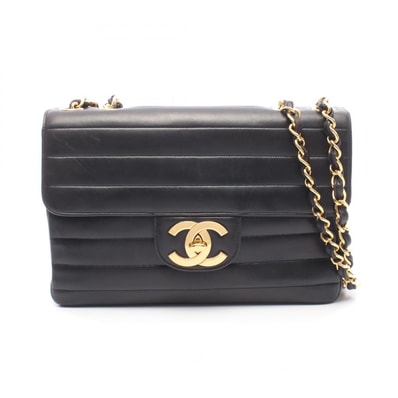 シャネル CHANEL マドモアゼル デカココマーク シングルフラップ ショルダーバッグ バッグ ラムスキン(羊革) レディース ブラック系 【中古】