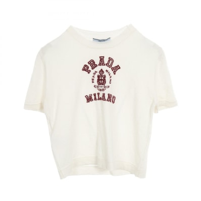 プラダ PRADA カシミヤ インターシャ Tシャツ ニット 衣料品 トップス カシミヤ レディース ホワイト系 / ボルドー系 【中古】