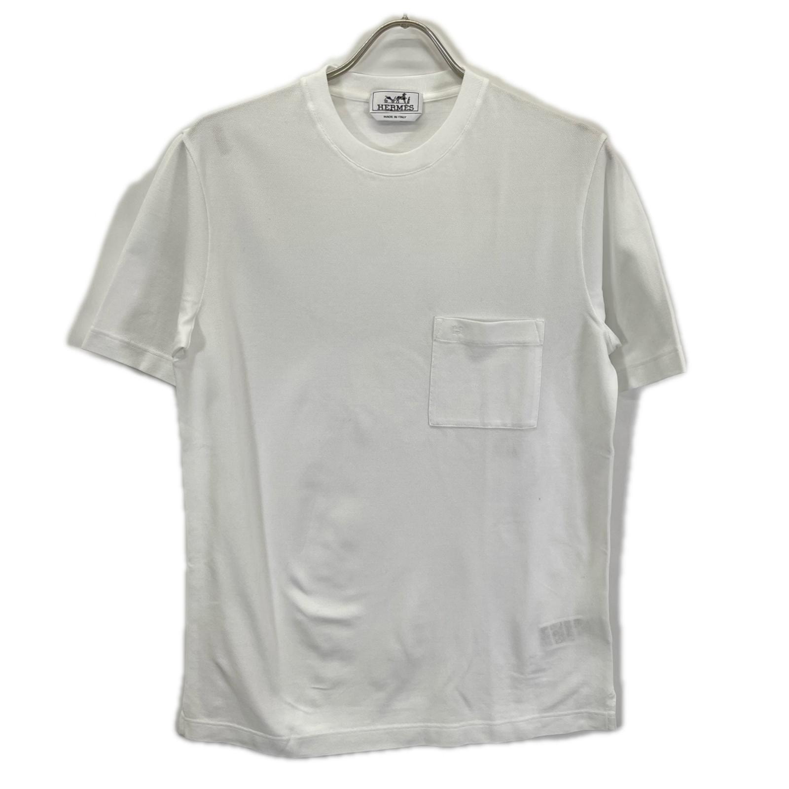エルメス 32-5705 ホワイト H刺繍 クルーネック ポケットTシャツ XS