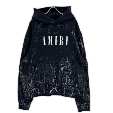 アミリ ブラック×ホワイト CRACKED DYE CORE/クラックダイコア ロゴフーディ XXL