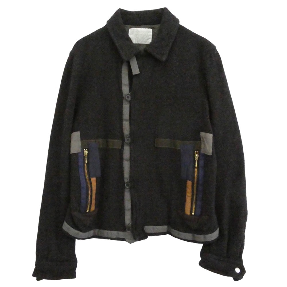 kolor カラー ジャケット 18AW 18WCM-G14162S ウール パッチワークブルゾン ニット ジャケット ブラック系 1【中古】