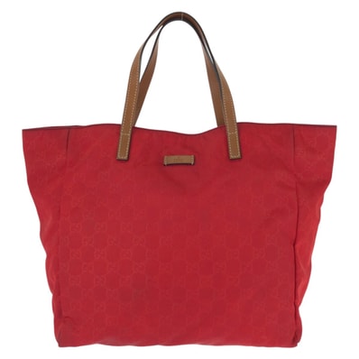 美品 GUCCI グッチ GGナイロン レッド ブラウン ゴールド金具 ナイロン レザー/ トートバッグ ハンドバッグ 604224 【中古】