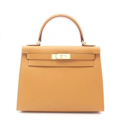エルメス HERMES ケリー28 外縫い 2WAY ハンドバッグ バッグ レザー カーフ(牛革) ヴォーエプソン ヴォーエプソン セサミ Z刻印(2021年製造) レディース ブラウン系 【中古】