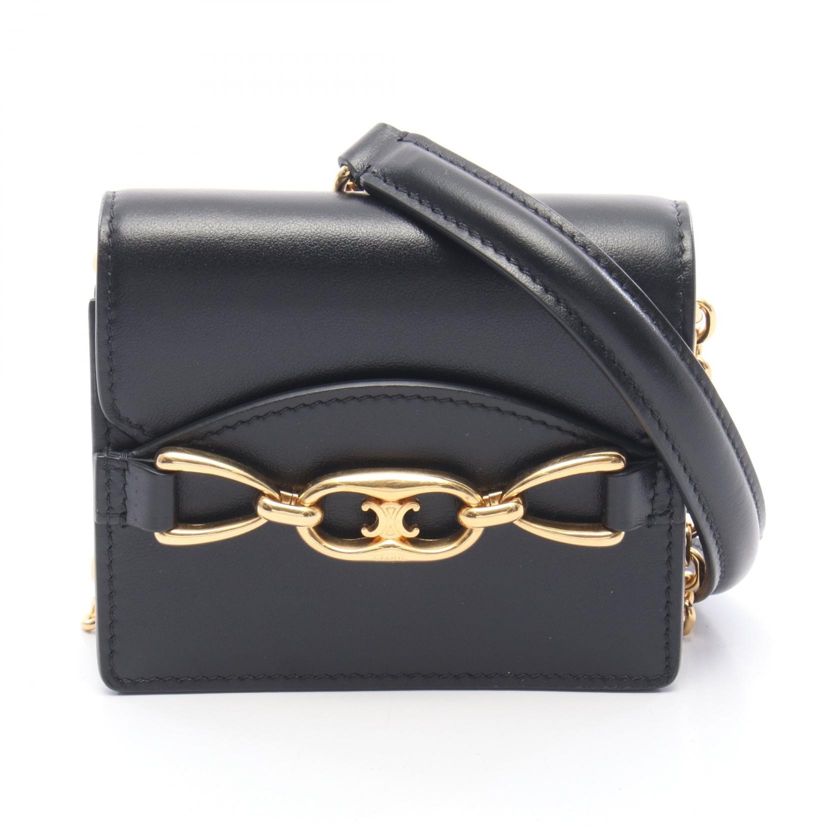 セリーヌ CELINE マイヨン ミニ トリオンフ ショルダーバッグ バッグ レザー レディース ブラック系 【中古】