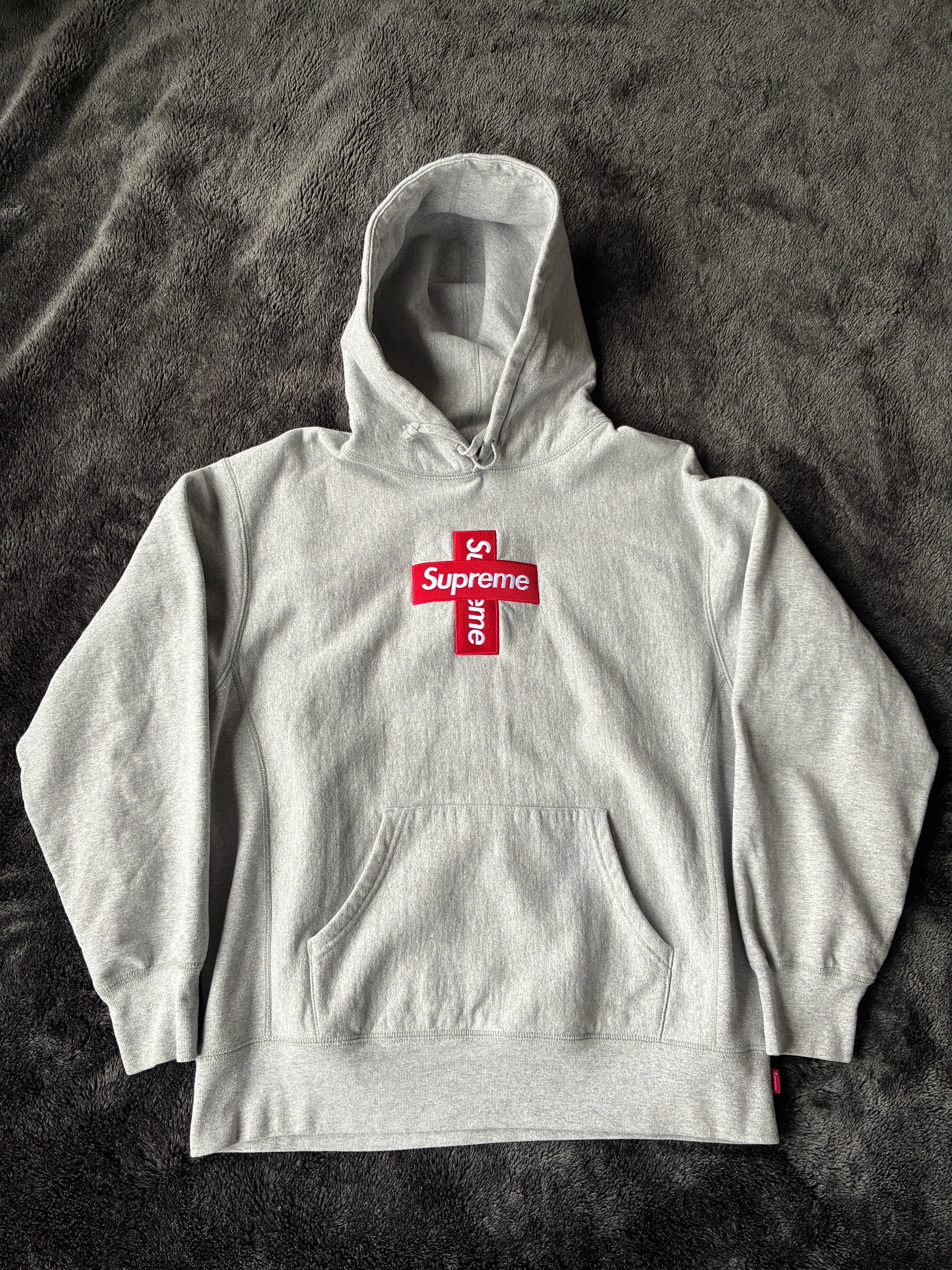 Supreme Cross Box Logo Hooded Sweatshirt "Grey"