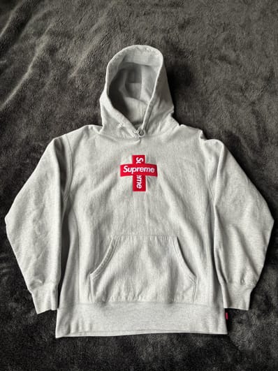 Supreme Cross Box Logo Hooded Sweatshirt "Grey"