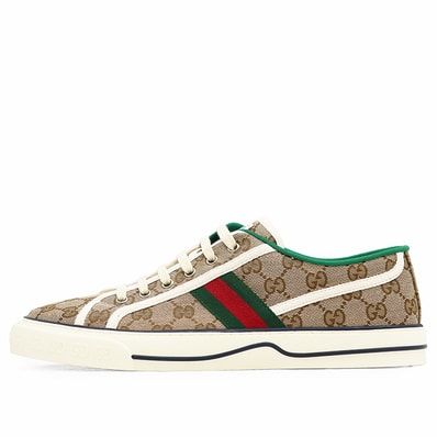 【新品同様】GUCCI グッチ ローカットスニーカー サイズ 9.5 メンズ Tennis 1977 ロゴ GGキャンバス シェリーライン シューズ 靴 箱付属 ベージュ系 イタリア製 606111