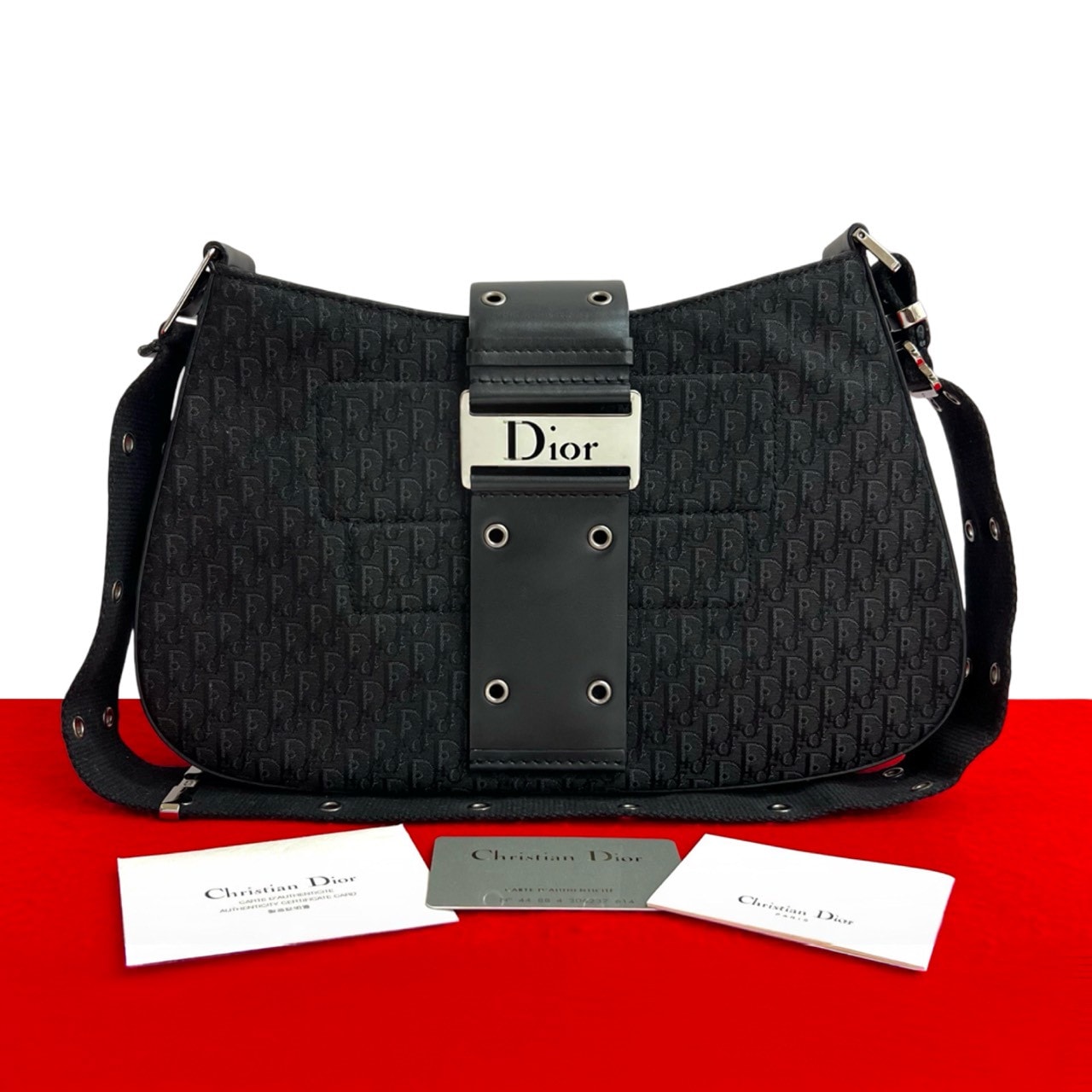 Christian Dior ディオール トロッター 柄 キャンバス レザー ショルダーバッグ ブラック
28412