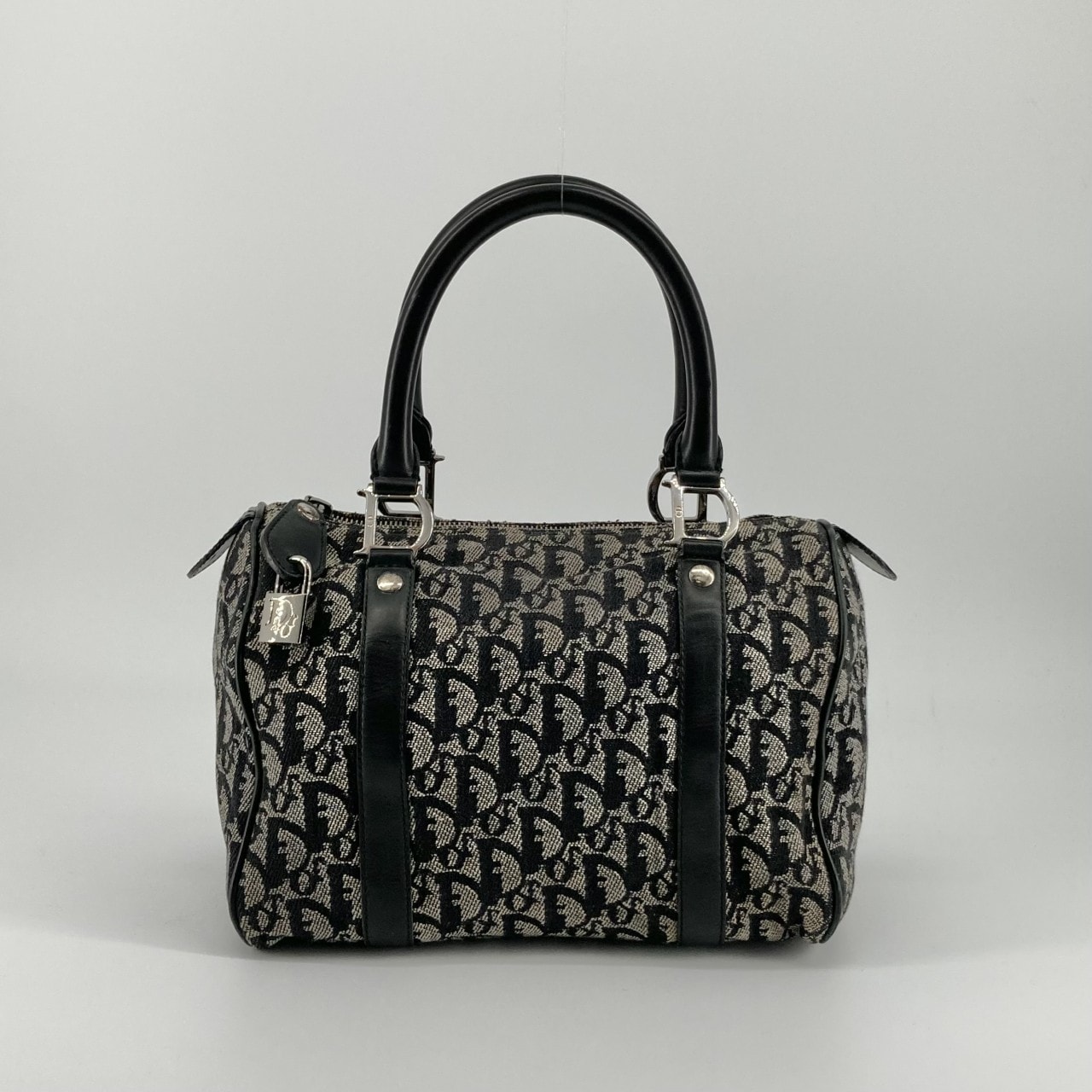 Christian Dior(クリスチャンディオール) トロッター柄 キャンバス  / レザー PZ0032 ミニボストンバッグ ブラック×シルバー