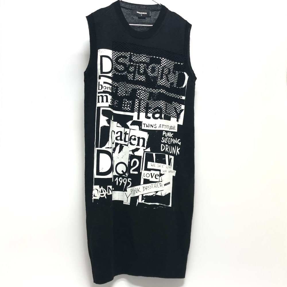 ディースクエアード DSQUARED2 ロゴ ノースリーブ ニット ワンピース  アパレル ワンピース アクリル ブラック