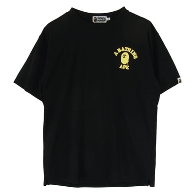 A BATHING APE アベイシングエイプ Tシャツ ロゴプリント ジャージー 半袖 Tシャツ カットソー ブラック系 XL【中古】