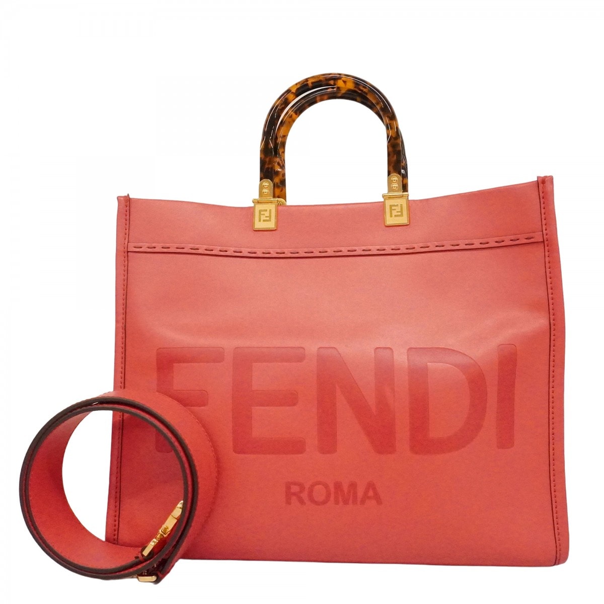 ★最終価格【6cc3168】フェンディ トートバッグ サンシャイン レザー ピンク ゴールド金具 2wayバッグ【中古】レディース