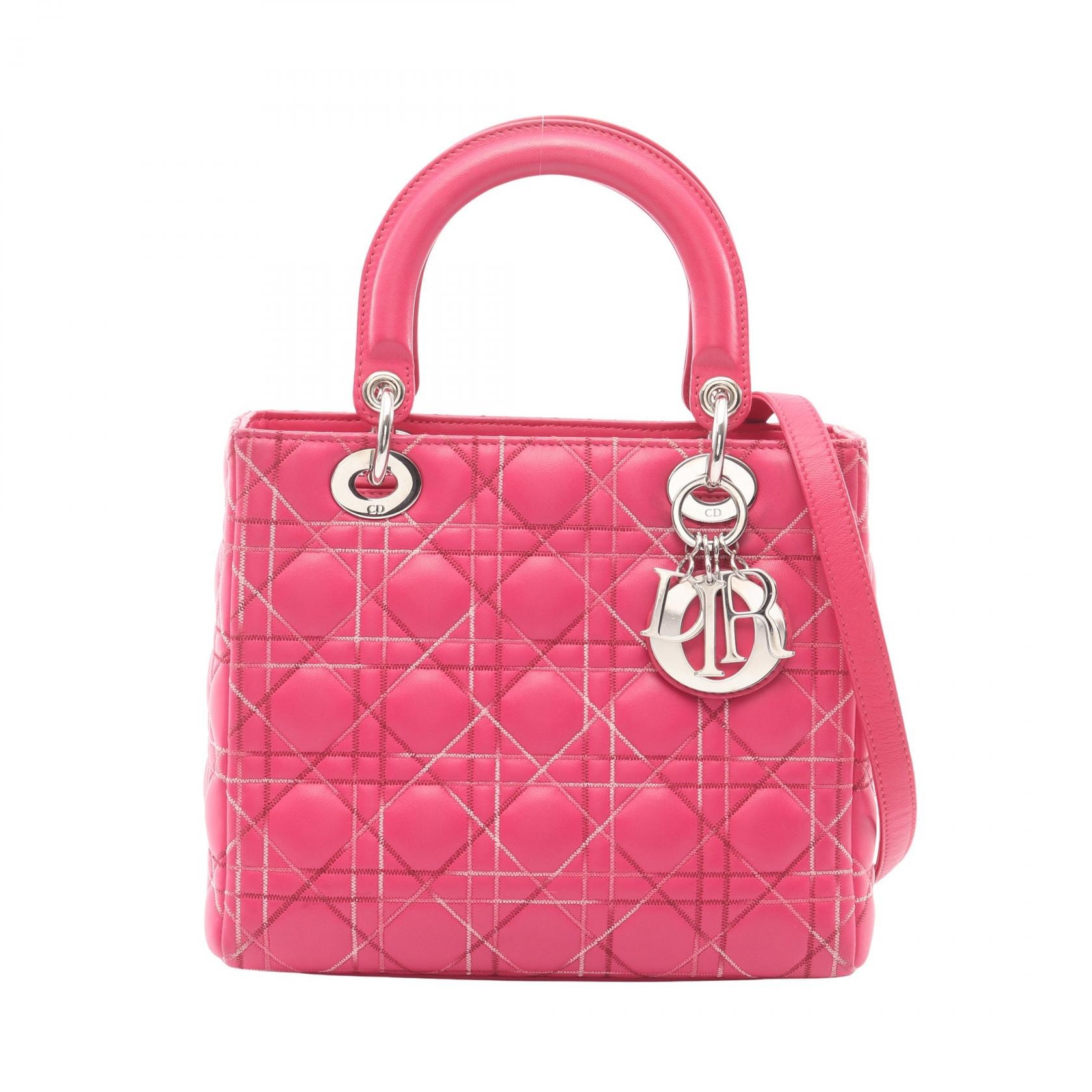 ディオール Dior LADY DIOR レディディオール カナージュ 2WAY ハンドバッグ バッグ レザー レディース ピンク系 【中古】