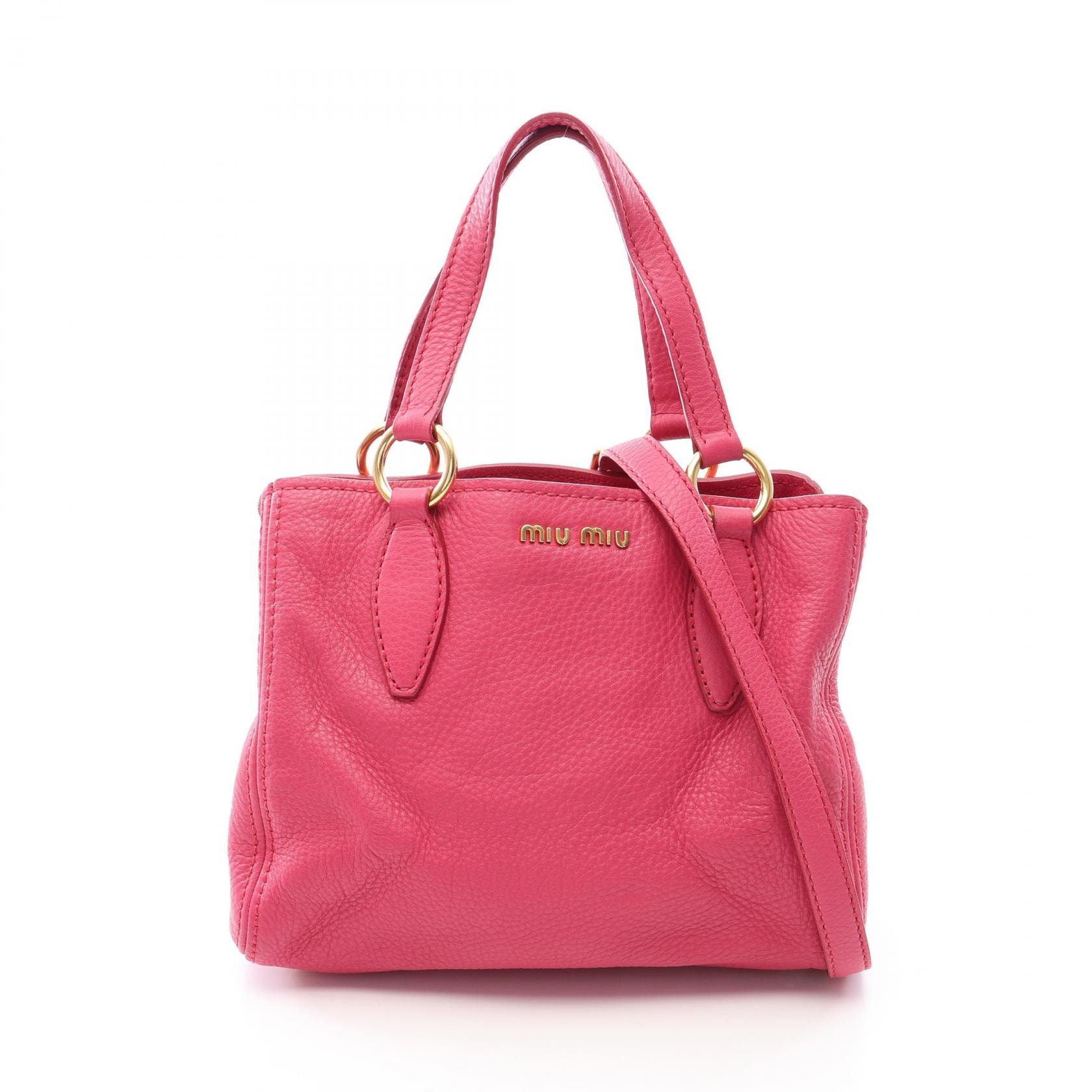 ミュウ ミュウ Miu Miu VITELLO CARIBU 2WAY ハンドバッグ バッグ レザー レディース ピンク系 RN0757 【中古】