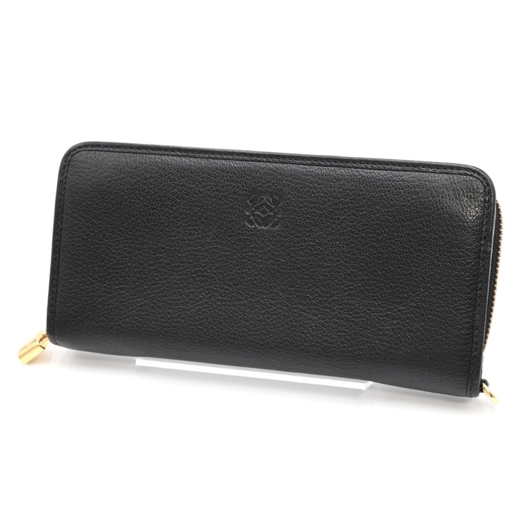 LOEWE(ロエベ)アナグラム ラウンドファスナー長財布 ブラック レザー ゴールド金具 バイカラー レディース【中古】