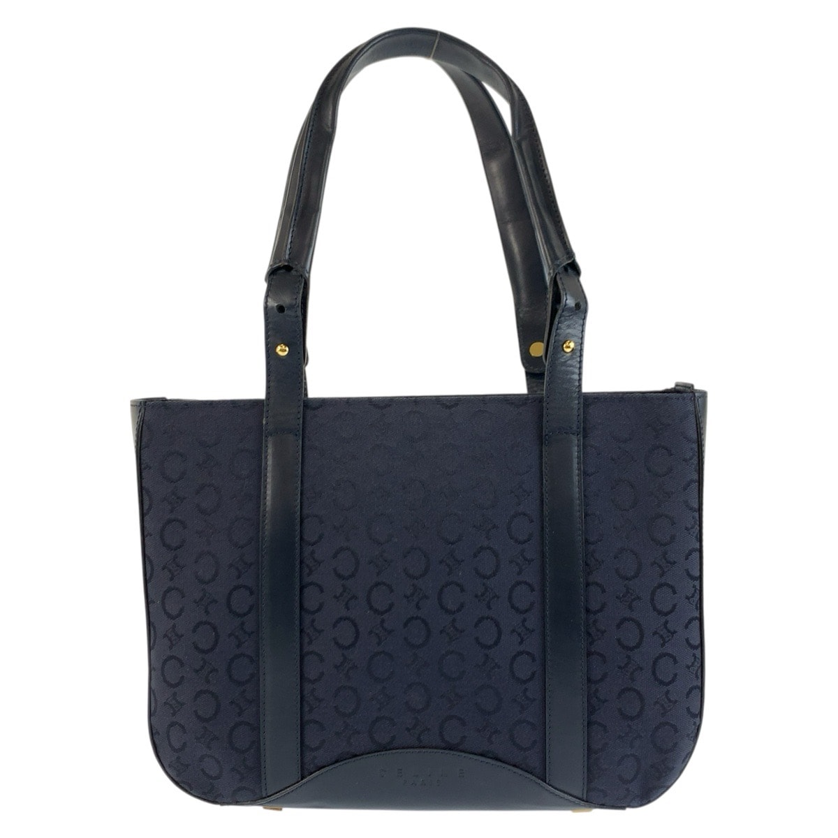 美品 CELINE セリーヌ ヴィンテージ Cマカダム ネイビー ゴールド金具 キャンバス レザー/ トートバッグ ショルダーバッグ 604799 【中古】