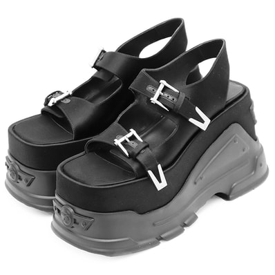 SALE【美品】VERSACE ヴェルサーチ プラットフォームサンダル サイズ 40 レディース Medusa Anthem メドゥーサ アンセム 厚底 シューズ 靴 ブラック 黒 イタリア製