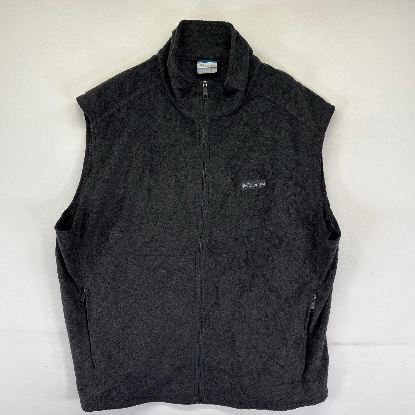 古着 コロンビア Columbia フリース ベスト フルジップ ワンポイントロゴ アウトドア 大きいサイズ 2XL グレー系 メンズ