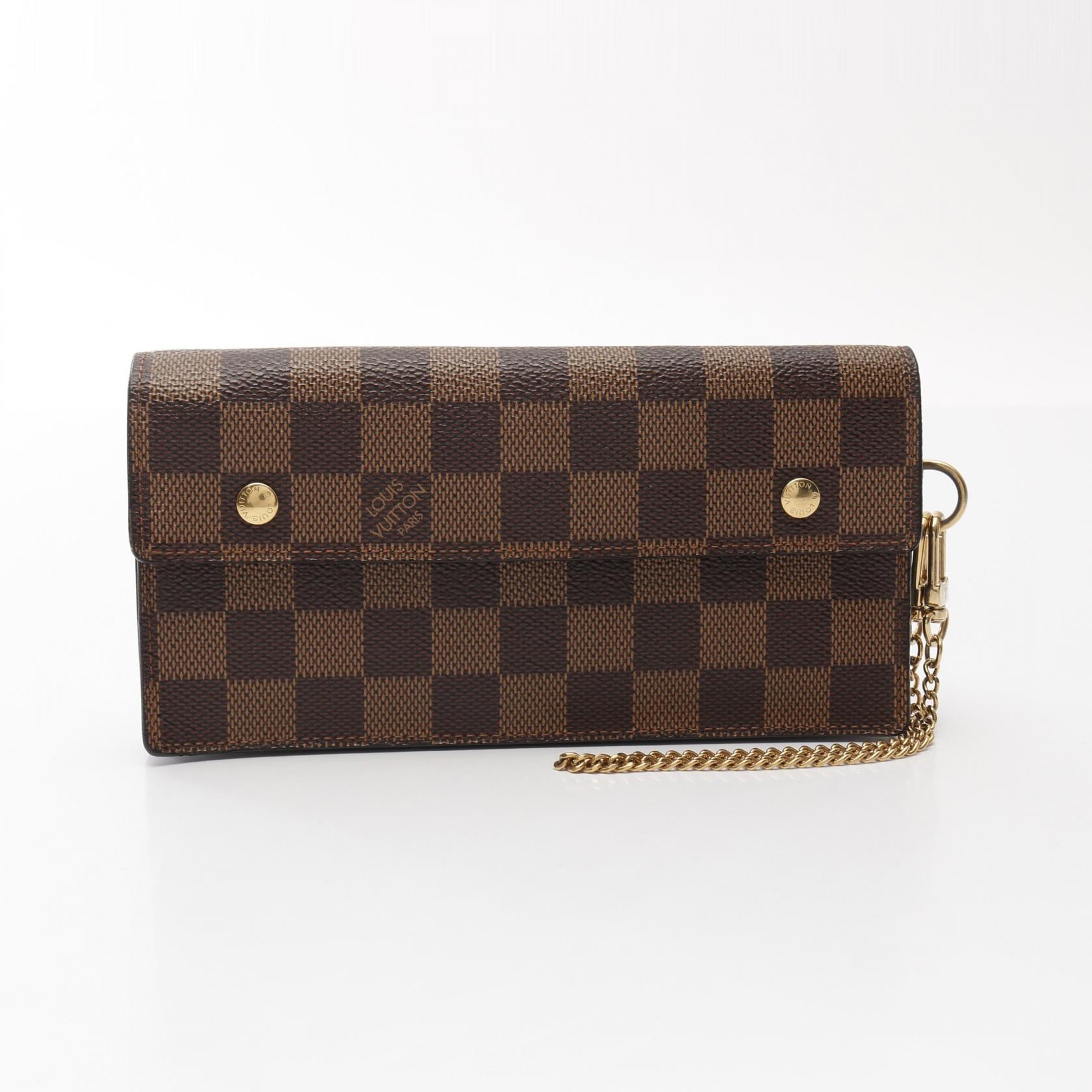 ルイ・ヴィトン LOUIS VUITTON ポルトフォイユアコルディオン 二つ折り長財布 財布 PVCコーティングキャンバス ダミエ エベヌ メンズ レディース ブラウン系 N60002 【中古】