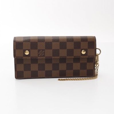 ルイ・ヴィトン LOUIS VUITTON ポルトフォイユアコルディオン 二つ折り長財布 財布 PVCコーティングキャンバス ダミエ エベヌ メンズ レディース ブラウン系 N60002 【中古】