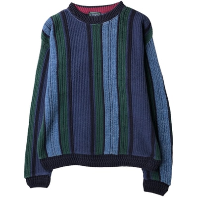 古着 80年代 ラルフローレン Ralph Lauren CHAPS チャップス ストライプ柄 コットンニットセーター USA製 メンズM相当 ヴィンテージ/eaa609345