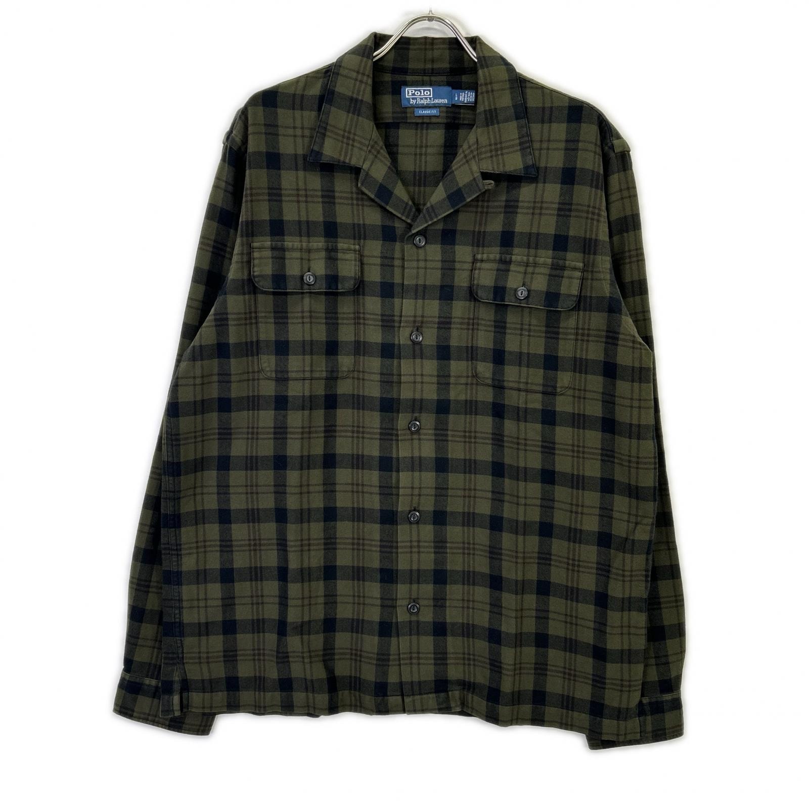 ポロ ラルフローレン カーキ クラシック フィット チェック フランネル キャンプシャツ L