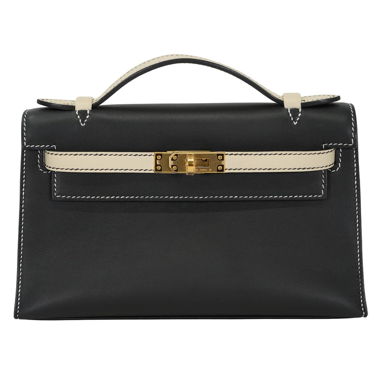 HERMES エルメス ハンドバッグ ポシェットケリー スペシャルオーダー 白ステッチ バイカラー 黒 (ブラック)/クレ スイフト ゴールド金具 U刻印 新品未使用