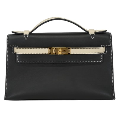 HERMES エルメス ハンドバッグ ポシェットケリー スペシャルオーダー 白ステッチ バイカラー 黒 (ブラック)/クレ スイフト ゴールド金具 U刻印 新品未使用